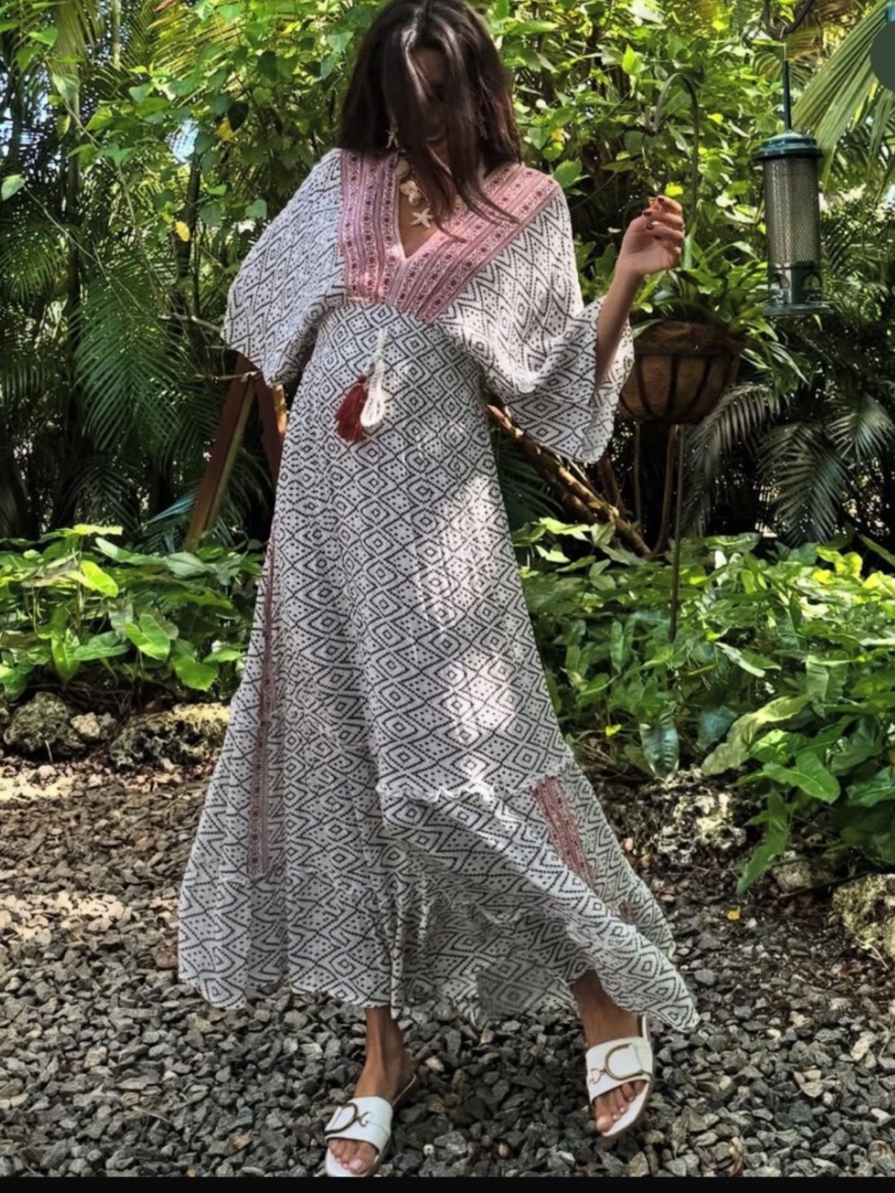 ShopEvelynne White and Pink Geo Maxi Dress